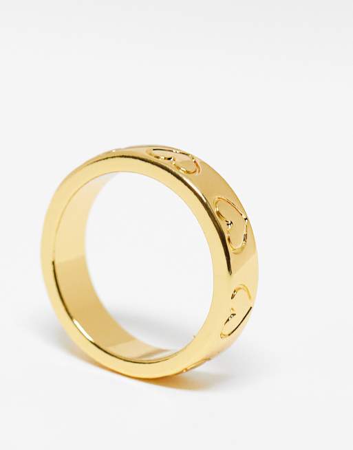 ASOS DESIGN 14k gold plated ring with engraved heart design