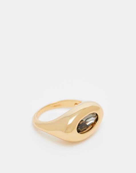 ASOS DESIGN 14k gold plated ring with faux smoky quartz - view 1