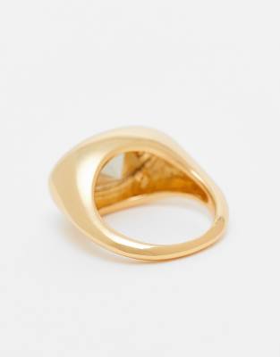 Asos Design 14k Gold Plated Ring With Faux Smoky Quartz