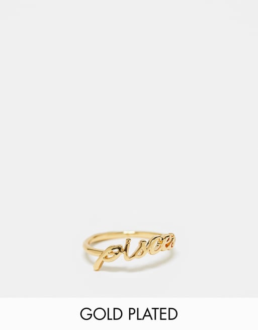 ASOS DESIGN 14k gold plated ring with Pisces zodiac with gift bag