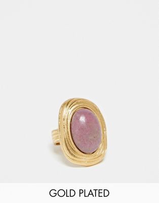 ASOS DESIGN 14k gold plated ring with real semi precious stone