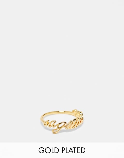 ASOS DESIGN 14k gold plated ring with Sagittarius zodiac with gift bag
