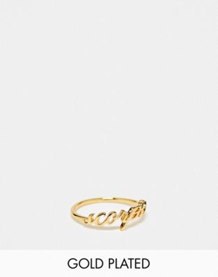 ASOS DESIGN 14k gold plated ring with Scorpio zodiac with gift bag - ASOS Price Checker