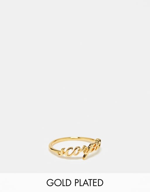 ASOS DESIGN 14k gold plated ring with Scorpio zodiac with gift bag