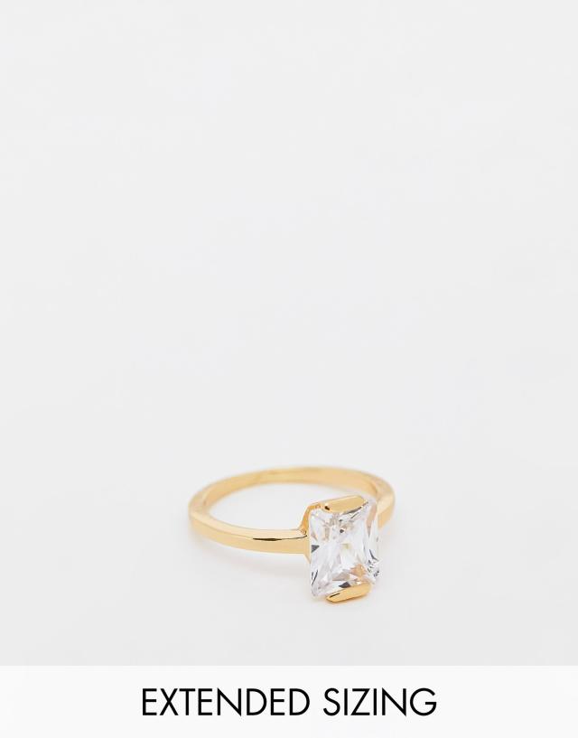 ASOS DESIGN 14k gold plated ring with square crystal design