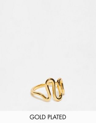 Asos Design 14k Gold Plated Ring With Squiggle Design
