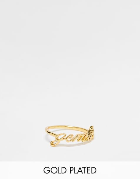 ASOS DESIGN 14k gold plated ring with zodiac gemini design - view 1