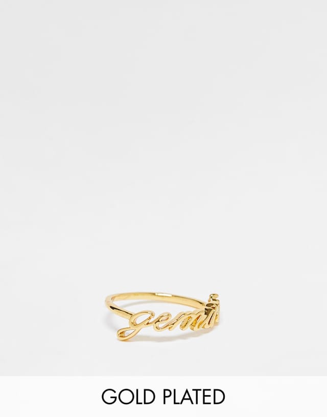 ASOS DESIGN 14k gold plated ring with zodiac gemini design