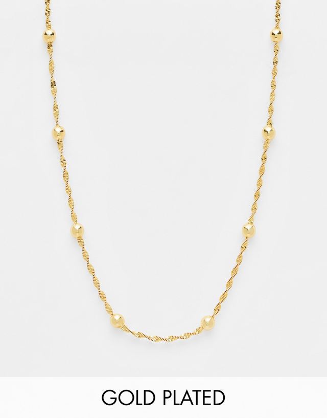 ASOS DESIGN 14k gold plated short necklace with ball and twist chain detail