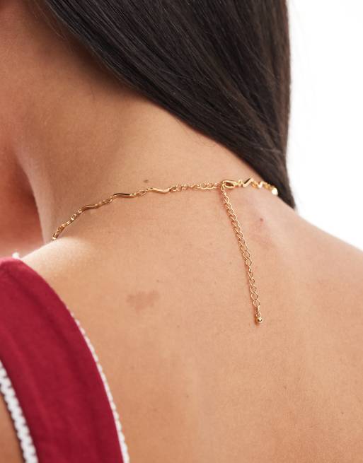 ASOS DESIGN 14k gold plated short necklace with wave design in - Main Image