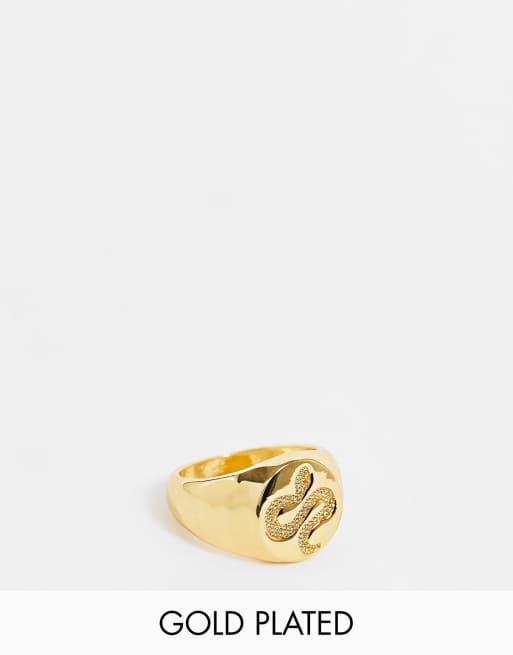 ASOS DESIGN 14k gold plated sovriegn ring with snake design 