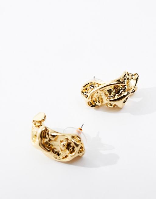 ASOS DESIGN 14k gold plated stud earrings with molten texture detail ASOS