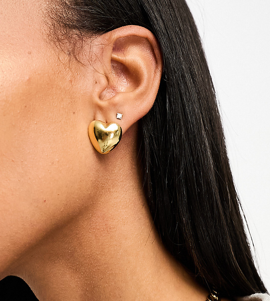 ASOS DESIGN 14k gold plated stud earrings with puff heart design
