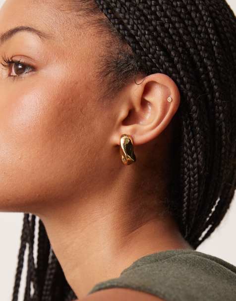 ASOS DESIGN 14k gold plated stud earrings with twist molten detail - view 1