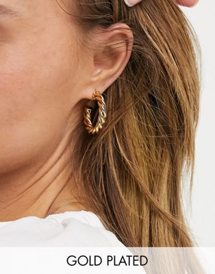 ASOS DESIGN 14k gold plated twist hoop earrings