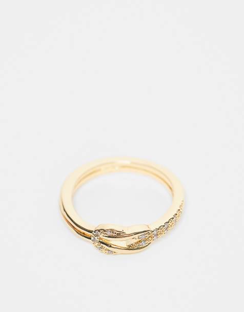 ASOS DESIGN – 14k guldpläterad ring med knut och kubisk zirkon och presentpåse - view 1