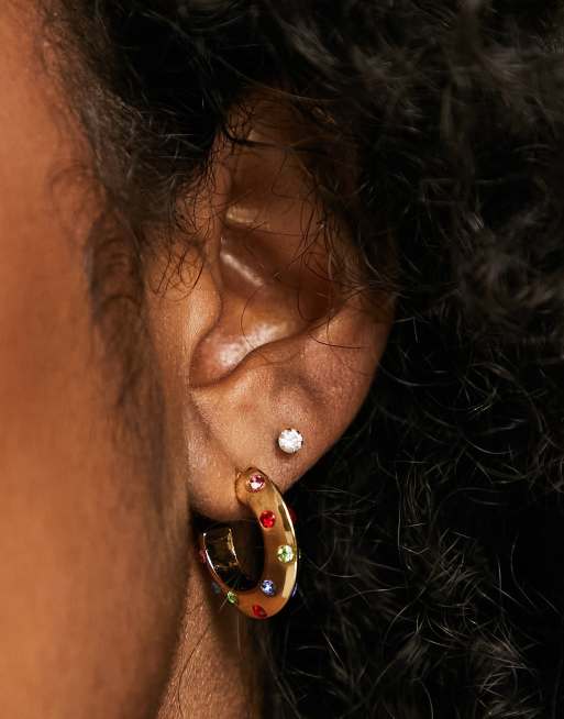 ASOS DESIGN – 14k guldpläterade 12mm creoler med flerfärgade kristaller, 4 av 4
