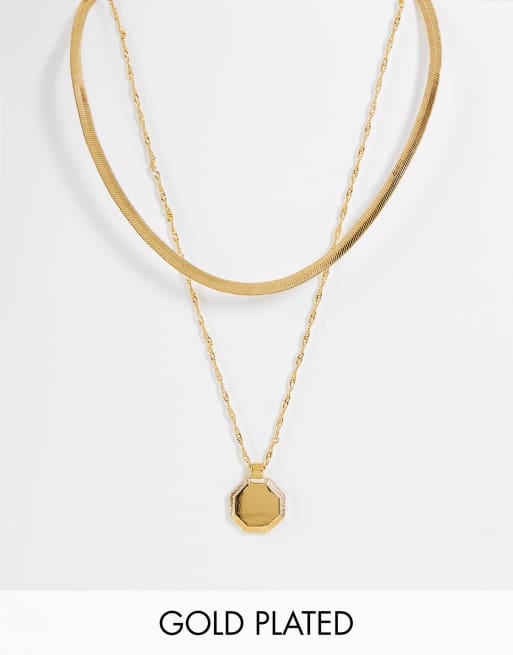 ASOS DESIGN – 14K guldpläterat halsband i flera rader med mynthänge
