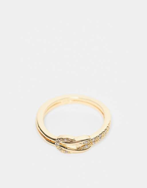 ASOS DESIGN - 14k vergulde bandring met knoopje en zirkoniasteentjes in goudkleur, met cadeauzakje