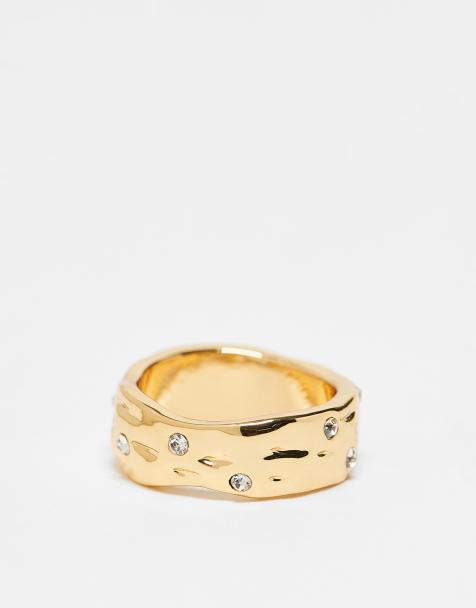 ASOS DESIGN - 14k vergulde gesmolten ring met kristallen details - view 1