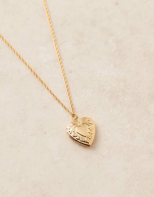 ASOS DESIGN - 14k vergulde ketting met hartvormig hangertje, 2 van 3