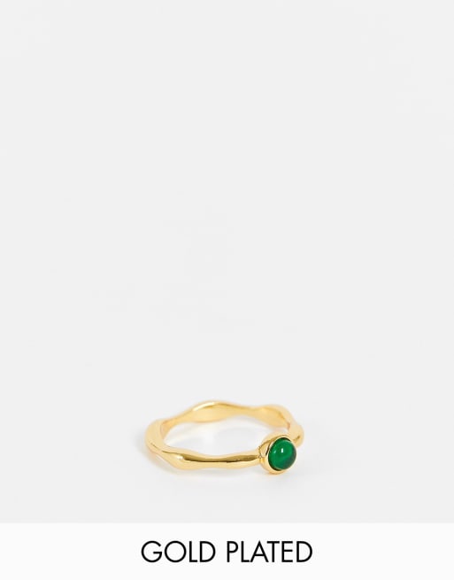 ASOS DESIGN - 14k vergulde ring met geboortesteen met smaragd-stijl