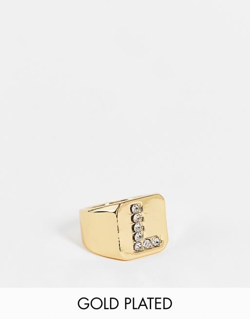 ASOS DESIGN - 14k vergulde ring met het initiaal 'L'