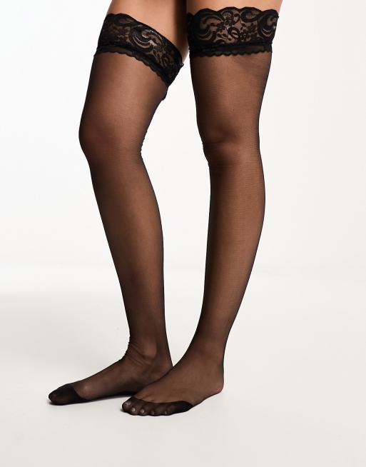 ASOS DESIGN - 15 denier kousen met kanten bovenkant in zwart, 3 van 4