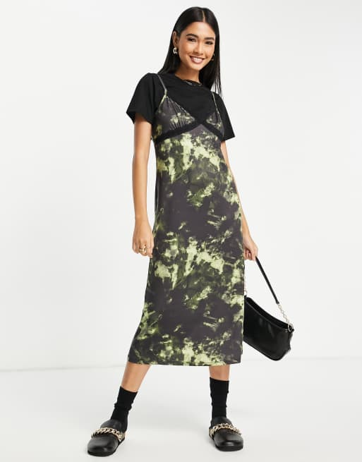 ASOS DESIGN - 2-i-1-midikjole med blondekanter i sort batik