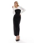 [ASOS DESIGN] ASOS DESIGN 2 in 1 bengaline bandeau midi dress with contrast undershirt in black 10 BLACK