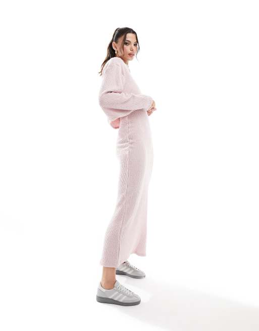 ASOS DESIGN 2 in 1 boucle ribbed oversized maxi dress in pink