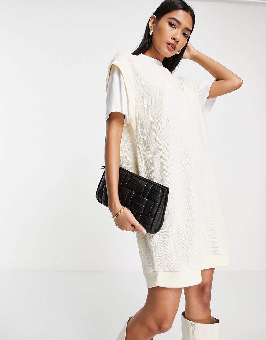 ASOS DESIGN 2 in 1 cable knit sweater dress in cream and white