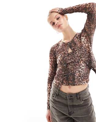 Asos Design 2 In 1 Cardigan And Cami Top In Leopard Print-multi