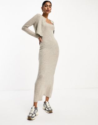 ASOS DESIGN 2 in 1 cardigan with maxi strappy dress in oatmeal