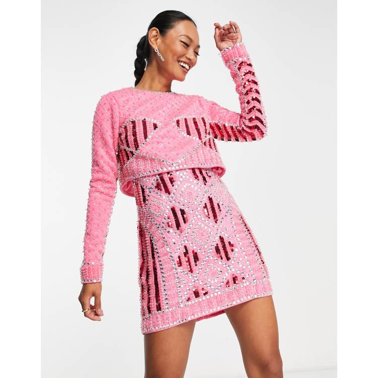 ASOS DESIGN 2 in 1 detachable embellished sequin mini dress in hot pink ASOS