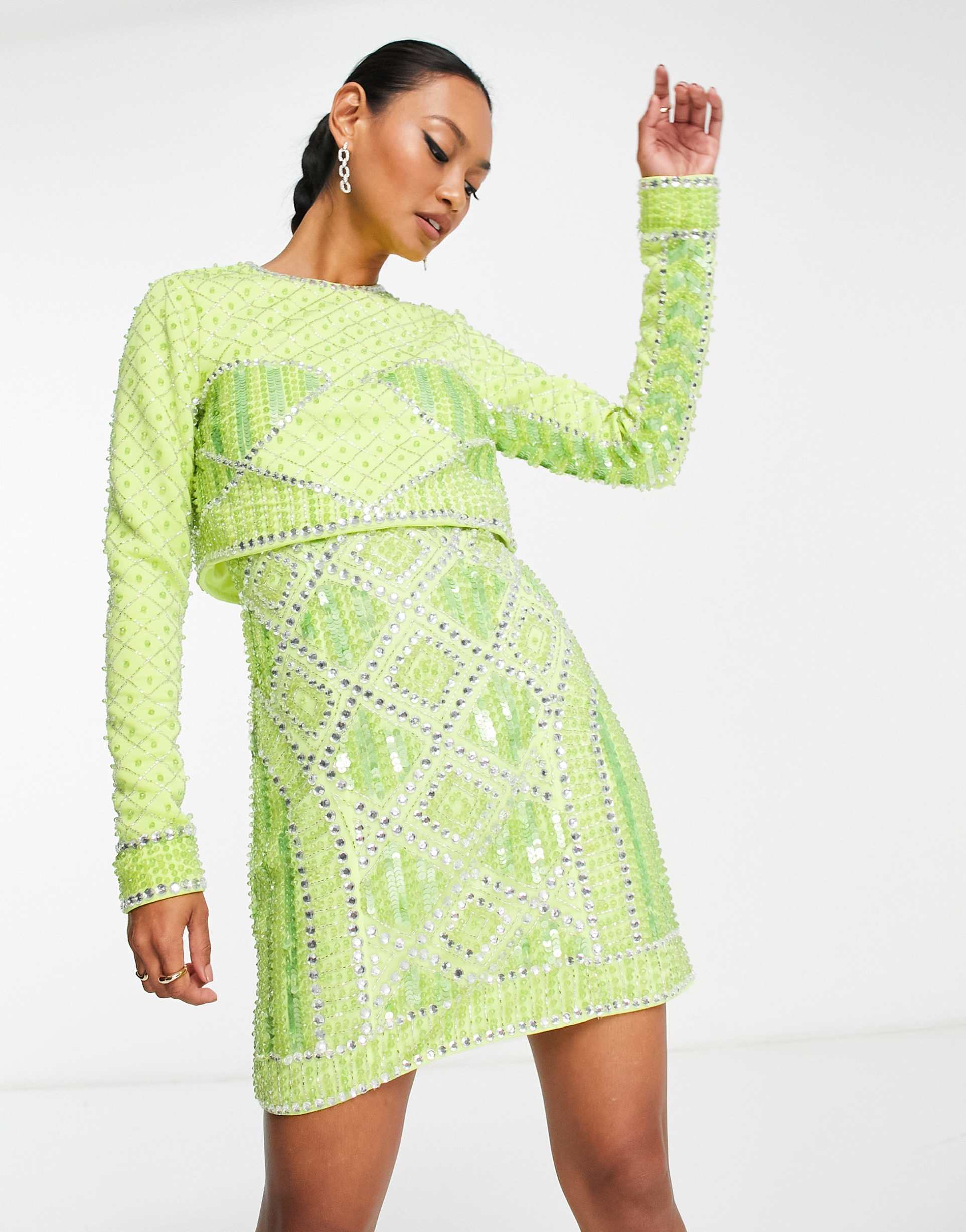 asos design 2 in 1 detachable embellished sequin mini dress in lime