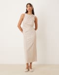 [ASOS DESIGN] ASOS DESIGN 2 in 1 drape midi dress with stripe bodice in stone stripe-Neutral 4 Stone Stripe