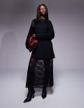 [ASOS DESIGN] ASOS DESIGN 2 in 1 dress with t-shirt and lace midi skirt-Black S BLACK