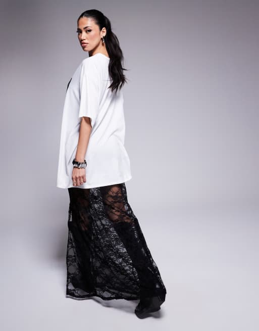 knee length dresses for ladies MIDI GRAPHIC T-SHIRT DRESS (PLUS) – Black Melrose main image 0
