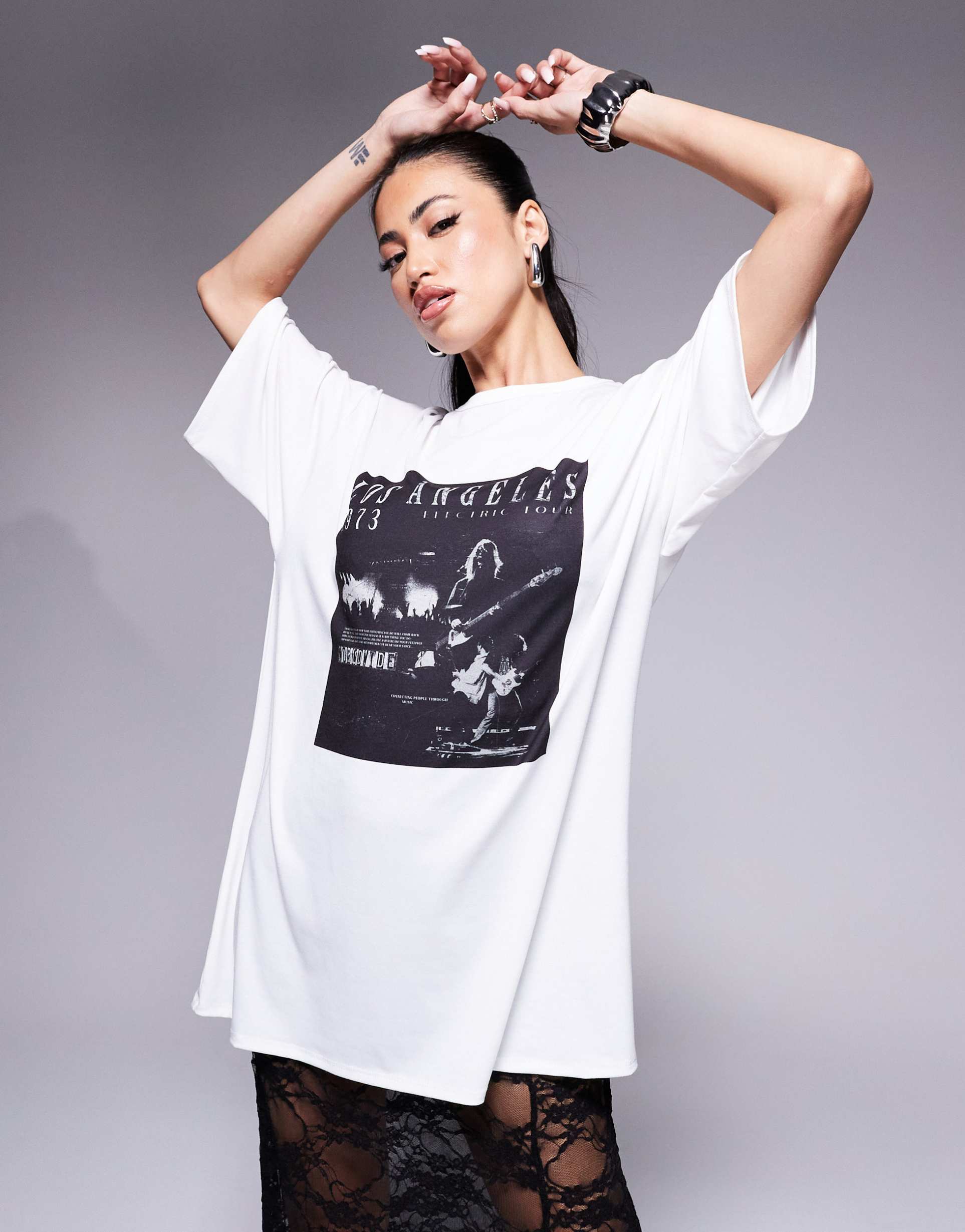 asos design 2 in 1 graphic t shirt with lace midi skirt in black