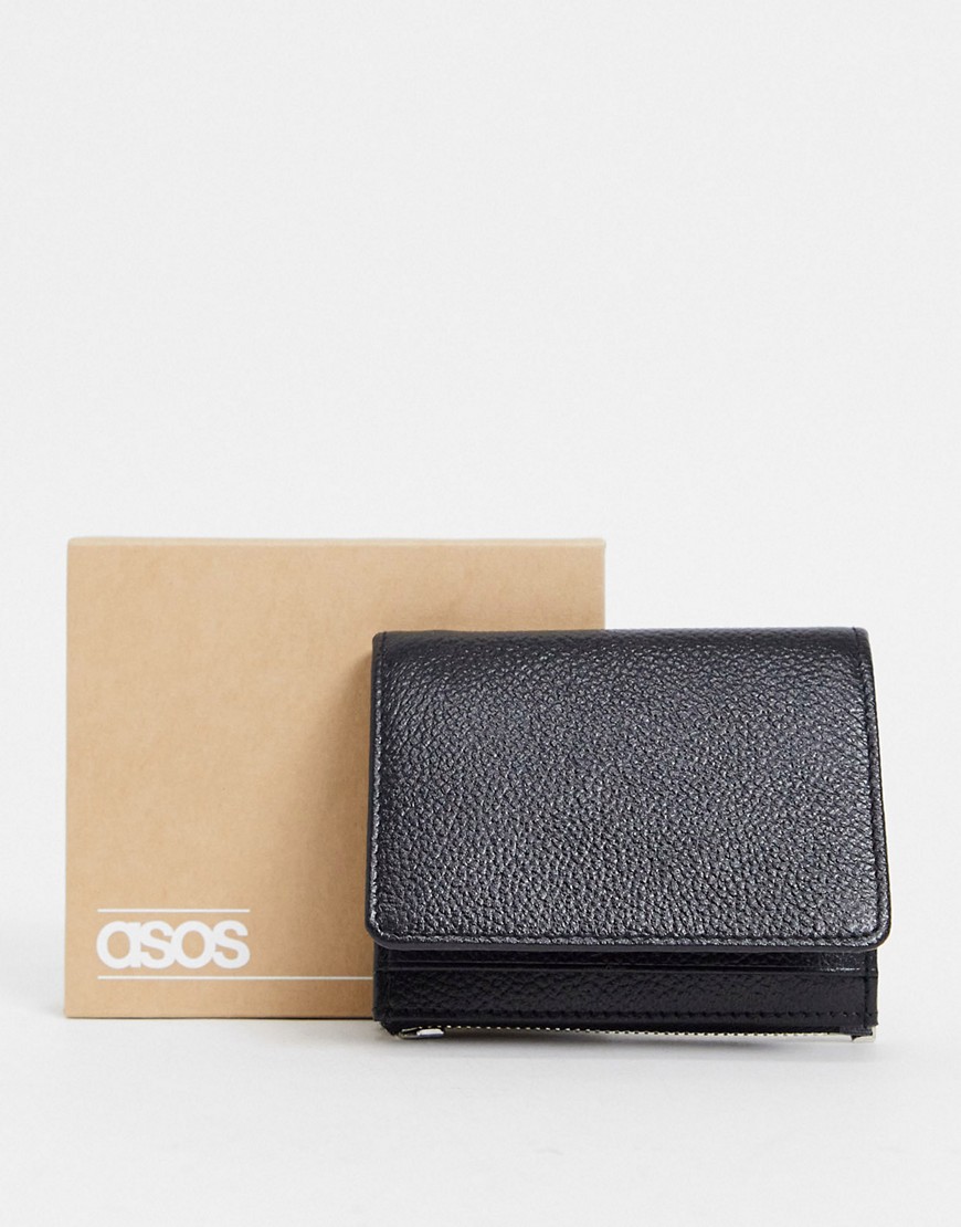 ASOS DESIGN 2 in 1 leather wallet with detatchable card holder in black