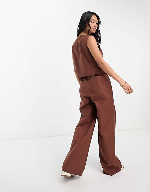 Bouwen op karakter Pigment ASOS DESIGN 2 in 1 linen look vest jumpsuit in brown | ASOS