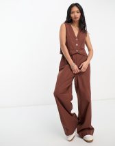 ASOS DESIGN tailored strapless bustier jumpsuit with wide leg in check