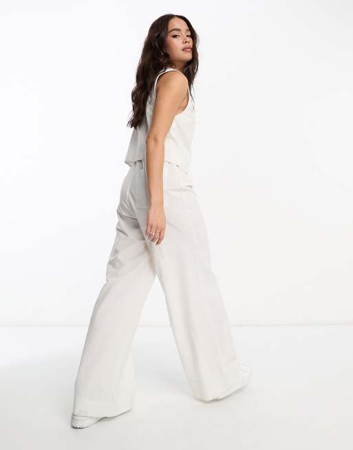ASOS DESIGN 2 in 1 linen look waistcoat jumpsuit in ivory, 3 of 4