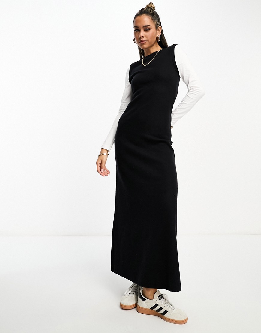 Asos Design 2-in-1 Long Sleeve Maxi Dress In Black