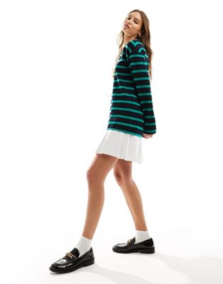 ASOS DESIGN 2 in 1 long sleeve sweat dress with pleat skirt in stripe