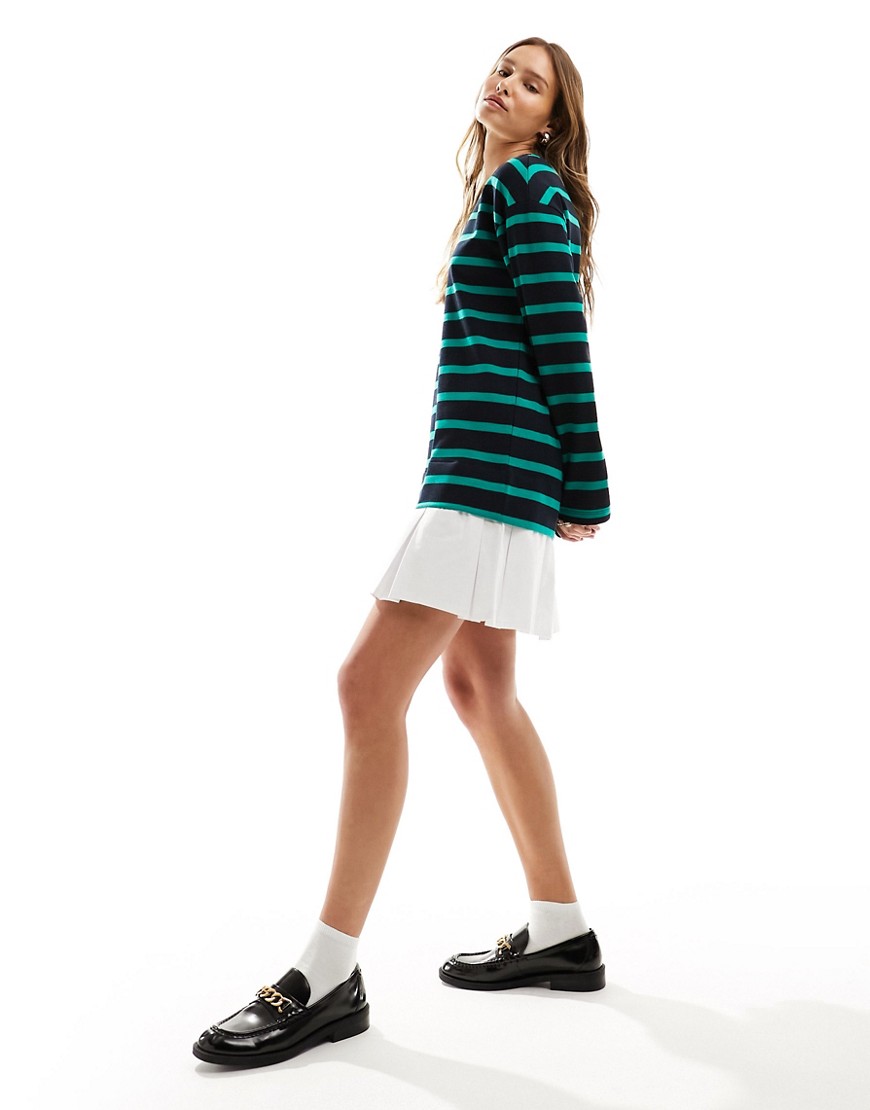 ASOS DESIGN 2 in 1 long sleeve sweat dress with pleat skirt in stripe-Multi