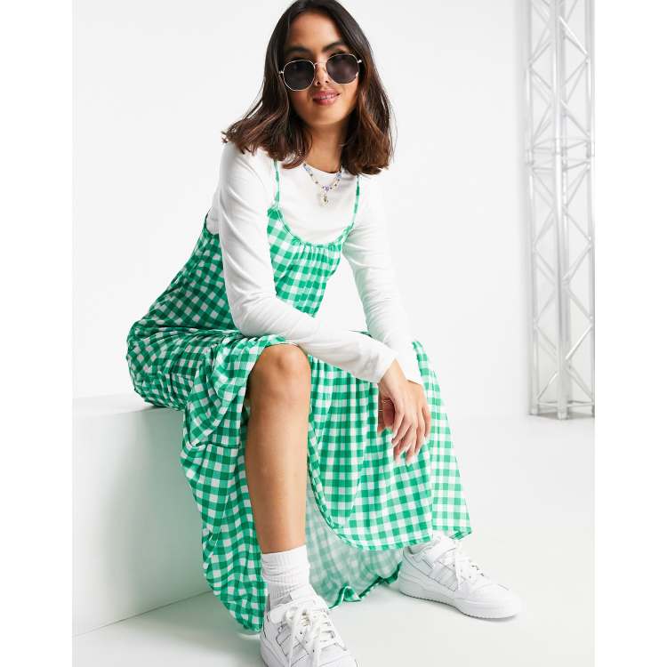 green gingham dress asos ASOS DESIGN 2 in 1 maxi dress in bright green gingham