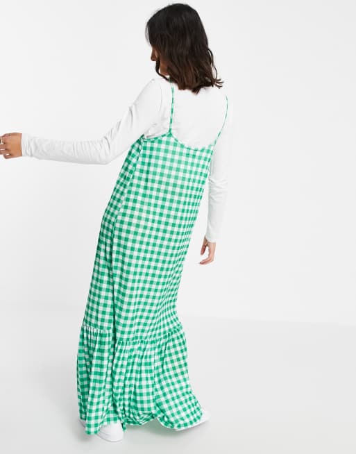 ASOS DESIGN - 2 in 1 maxi jurk in felgroene gingham ruit | ASOS