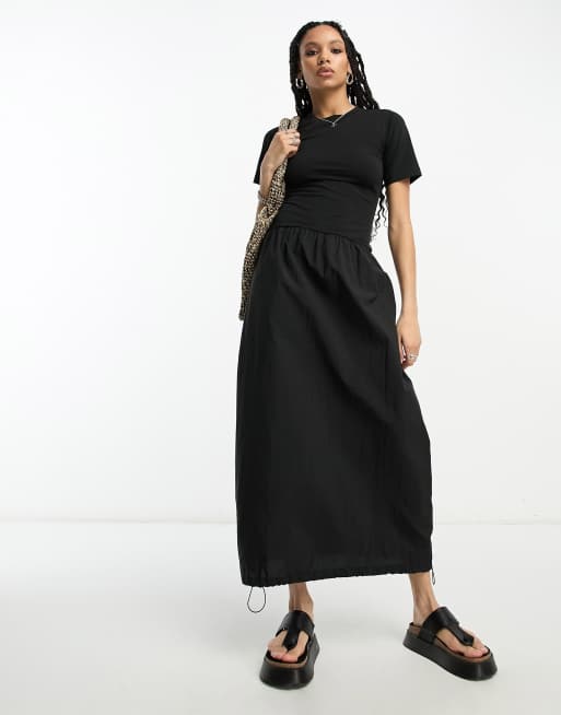ASOS DESIGN - 2 in 1 midi-T-shirtjurk met ronde hals en cargorok in zwart